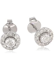 14k White Gold Round Diamond (3/4 ctw, I-J Color, I1-I2 Clarity) Halo Earrings