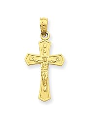 14k Yellow Gold Textured Solid Crucifix Cross Pendant