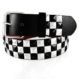GENUINE LEATHER SNAP ON BLACK / SILVER STUDDED BELT WITH A DETACHABLE BUCKLE FITS ANY BUCKLE