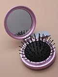Girls Folding Compact Hairbrush with Mirror, pink or silver