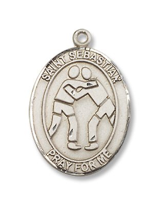 St. Sebastian Sports Wrestling Sterling Silver Medal with 18″ Sterling Chain Patron Saint of Athletes