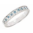0.11ct Pave Set Blue Diamond Wedding Anniversary Band Ring 10K White Gold (SI Clarity, Blue Color)