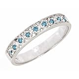 0.11ct Pave Set Blue Diamond Wedding Anniversary Band Ring 10K White Gold (SI Clarity, Blue Color)