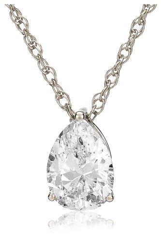 Platinum Overlay Sterling Silver 10x7mm Teardrop Cubic Zirconia Pendant