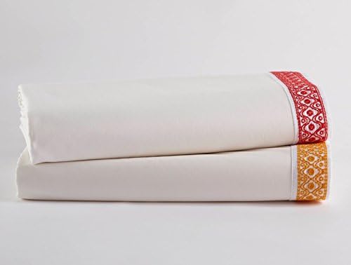 Coyuchi Organic Cotton & Linen Henna 300 Percale Sheet Set (King, White w/ Red)