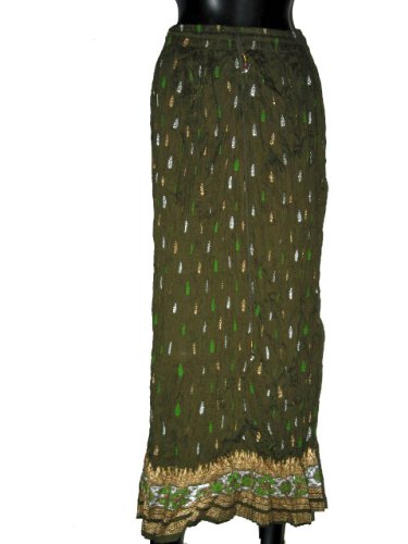 Olive Gypsy India Boho Bellydance Cotton Crinkle Skirt 38 Inches