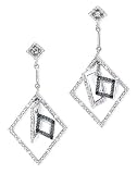 Sterling Silver Black and White Diamond Dangle Sqr Earrings