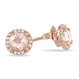 10k Rose Gold Morganite and Diamond Ear-Pin Earrings, (0.07 cttw, G-H Color I2-I3 Clarity)
