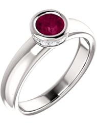 18K White Gold 5.00mm Round Cut Rhodolite Garnet and Diamond Ring -- LIFETIME WARRANTY