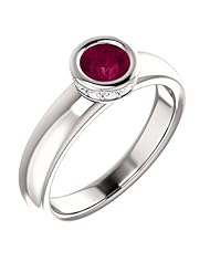 Platinum 5.00mm Round Cut Rhodolite Garnet and Diamond Ring -- LIFETIME WARRANTY