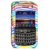 White with Pink Blue Green Rainbow Zebra Snap on Hard Skin Cover Case for Blackberry Tour 9630 + Belt Clip