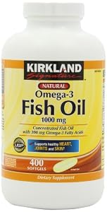 Kirkland Signature Natural Fish Oil Concentrate with Omega-3 Fatty Acids, 400 Softgels, 1000mg