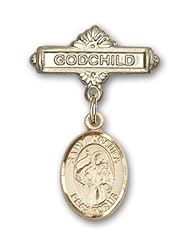 14K Gold Baby Badge with St. Ursula Charm and Godchild Badge Pin