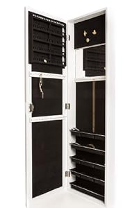 Jewelry Armoire Wall Mount, Hanging Over the Door Jewelry Armoire with Mirror, Locking Jewelry Armoire White Cabinet with Lock for Added Safety, Security. Safely Lock Store Jewelry. Jewelry Organizer, Holder. Necklaces, Bracelets, Earrings Organizer.
