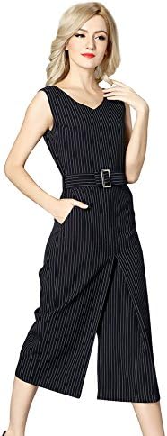 Miss Cookies Summer Women Sleeveless Wide Leg Black White Stripe Jumpsuit(fba) (2XL, Black)