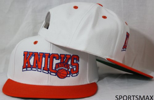 New York Knicks White / Orange Two Tone Snapback Adjustable Plastic Snap Back Hat / Cap
