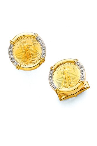 14k Gold Coin with Diamond Portal Setting Cufflinks