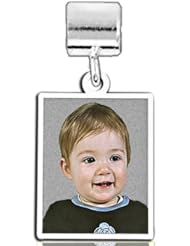 Petite Rectangle with Border Photo Charm For Bracelet - Split Ring, Lobster Claw, or Bead Attachment