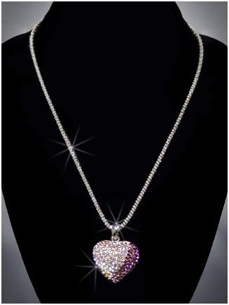 Rhinestone Heart Necklace, Light Pink/Cystal AB/Purple/Silver NEC-2027C