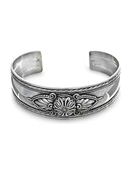 Sterling silver cuff bracelet, Silver Lotus