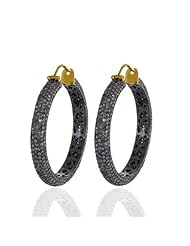 9.1ct Diamond Pave Hoop Earrings 14kt Yellow Gold & Silver Designer Jewelry