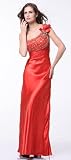 HK9199 ONE SHOULDER TANGERINE RHINESTONE SATIN GOWN