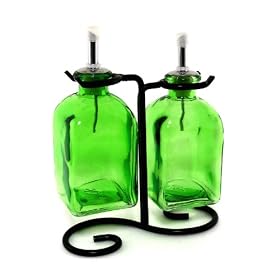 Buy Chic Olive Oil & Vinegar Kitchen Dispensers Decorative Bottles 2pcs ~ Green Glass Roman Style...