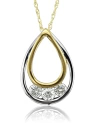 10k White Gold Tear Drop 3 Stone Diamond Pendant Necklace (HI, I, 0.22 carat)