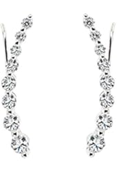 .925 Sterling Silver Cz Ear Climber Earrings with Fish Hook