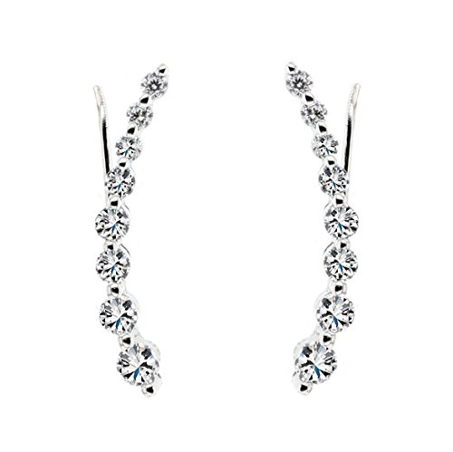 .925 Sterling Silver Cz Ear Climber Earrings with Fish Hook
