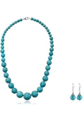 Stunning Green Simulated Turquoise Howlite 20"Lobster Clasp Necklace Earring Set