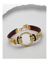 Gold Leather Bracelet In White Base
