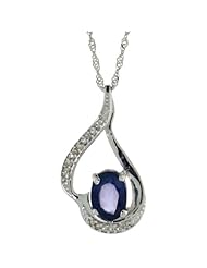 14k White Gold Natural Blue Sapphire Necklace 0.92 ct 7x5 Oval, 0.07 ct Diamond 18 inch