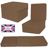 Large chair bed pouffe - Brown 100% cotton fabric - fold out guest bed