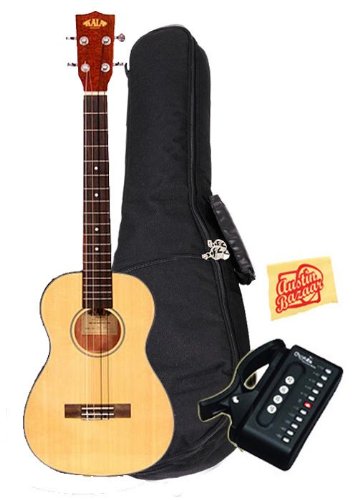 Kala KA-SB Solid Spruce Top Baritone Ukulele Bundle with Gig Bag, Cherub Tuner, and Polishing Cloth