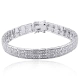 Platinum Plated Sterling Silver Genuine Diamond Accent Three Row Line Bracelet, 7.25