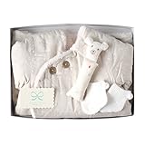 ナオミイトウ NAOMI ITO もこもこオール50~70cm+パイルくつした7~9cm+くまのガラガラ ギフトセット グレー小花 6332