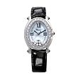 Chopard Happy Sport Oval Womens Black Strap Mother-of-Pearl Dial 18K White Gold Diamond Watch 27/7000-23/11WMP