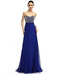 A-line Chiffon Natural   Waistline Sweetheart Floor Length Beaded Lace Crystal Prom Dress 