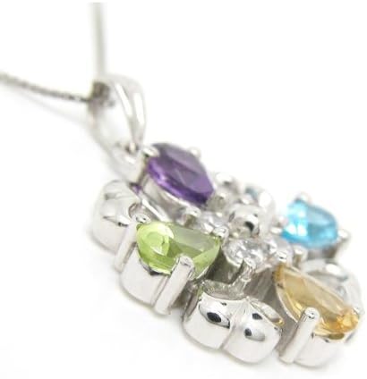 100% Genuine Amethyst Blue Topaz Peridot Citrine 18K White Gold Necklace Gem Fine Jewelery