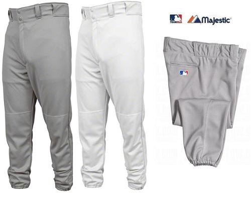 Majestic Baseball Pants "Team MLB Pro-Style" Medium Weight Double Knit Baseball/Softball Pant (White, Grey, Youth and Adult)