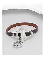 Saddle Brown Peace Symbol Leather Bracelet In White Base