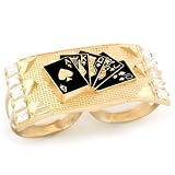 10k Gold Poker Casino CZ Two Finger Hip Hop Mens Ring