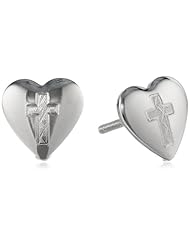 Sterling Silver Childrens Heart with Cross Earrings