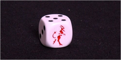 Childrens Toyshop  Toys : 16mm d6, White with black pips, with Red Devil standing in place of #1,