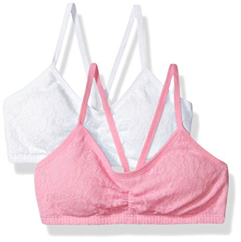 Fruit of the Loom Big Girls Lace Crop Top Bra 2 Pack, Neon Pink/White, 34