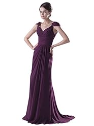 V-neck Draped Lace Floor Length Natural   Waistline Chiffon Sheath Sleeveless Bridesmaid Dress 