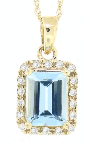 2.04ct Emerald Cut Aquamarine and Diamond Gemstone Pendant in 10kt Yellow Gold w/chain