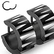 316L Stainless Steel Black "Hinged Snap" Huggie Earrings with Faceted Cuts - 13mm Length, 7mm Width - Sold as a Pair