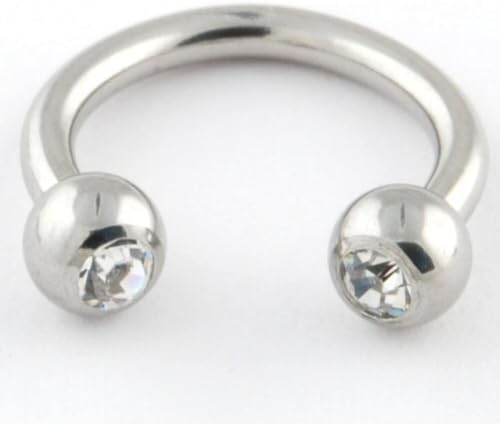 Two Stainless Steel Circular Barbell: 16g 3/64", Gem Balls: 3mm, Clear Gems